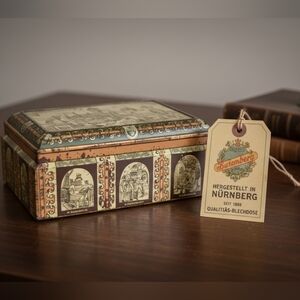 Vintage E. Otto Schmidt Nuremberg Lebkuchen Tin Chest Large Collectible